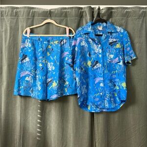 Vintage 60’s Saks Fifth Avenue 100% Silk Graphic Patterned Top and Shorts Set
